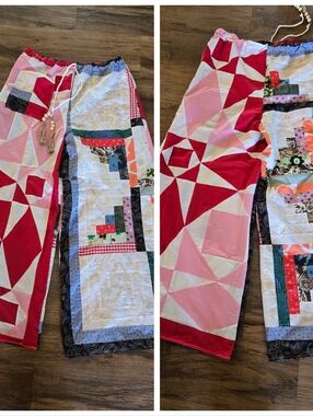 Upcycled Vtg Quilt-top Palazzo Pants M-L Handmade Dont Throw It Out